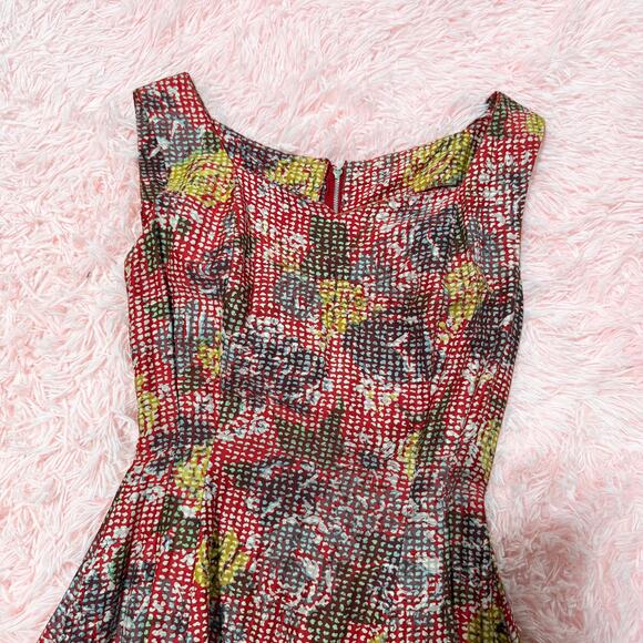 Vintage 50s Handmade Floral Fit & Flare Dress Bow Front, Size XXS - Picture 3 of 7